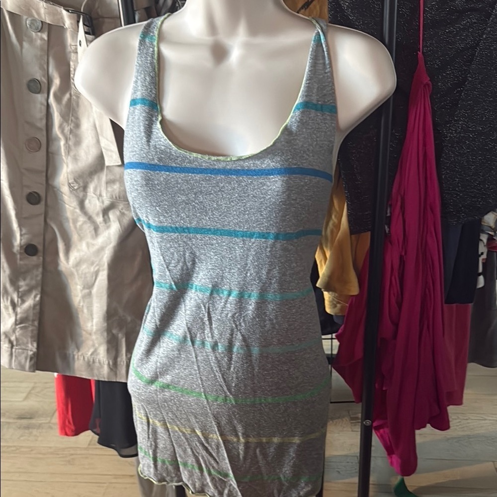 Mossimo Supply Co. Gray Tank Top with Blue and Green Stripes